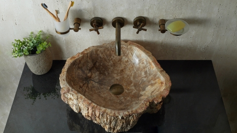 Бежевая раковина Hector M225 из дерева окаменелого дерева Petrified Beigewood ИНДОНЕЗИЯ 00790211225 для ванной комнаты_3