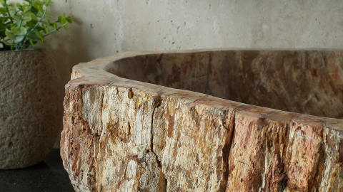 Бежевая раковина Hector M225 из дерева окаменелого дерева Petrified Beigewood ИНДОНЕЗИЯ 00790211225 для ванной комнаты_4