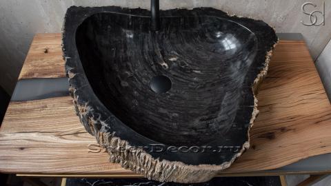 Каменная мойка Hector M101 из окаменелого дерева Petrified Blackwood ИНДОНЕЗИЯ 00775211101 для ванной_2