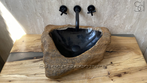 Каменная мойка Hector M127 из окаменелого дерева Petrified Blackwood ИНДОНЕЗИЯ 00775211127 для ванной_3