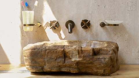 Каменная мойка Hector M142 из окаменелого дерева Petrified Brownwood ИНДОНЕЗИЯ 00709511142 для ванной_6