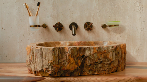 Каменная раковина Hector M157 из окаменелого дерева Petrified Brownwood ИНДОНЕЗИЯ 00709511157 для ванной_4