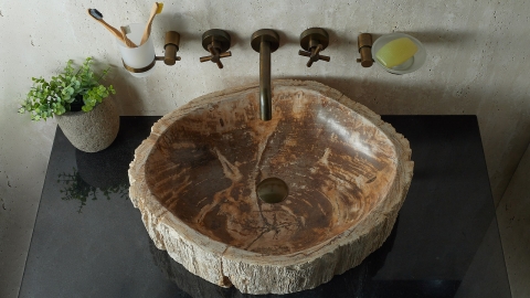 Деревянная мойка Hector M207 из коричневого окаменелого дерева Petrified Brownwood ИНДОНЕЗИЯ 00709511207 для ванной комнаты_3