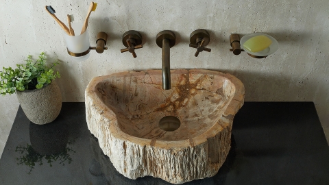 Деревянная мойка Hector M226 из коричневого окаменелого дерева Petrified Brownwood ИНДОНЕЗИЯ 00709511226 для ванной комнаты_3