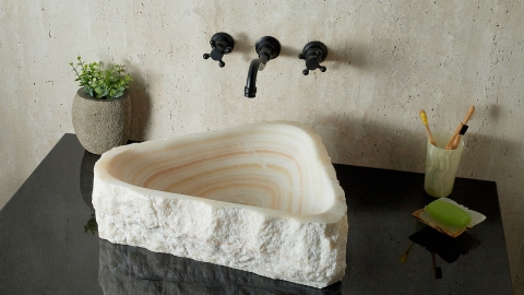 Белая раковина Hector M134 из камня оникса White Honey ИНДИЯ 00742811134 для ванной комнаты_2