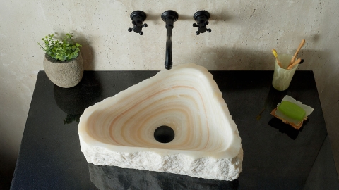 Белая раковина Hector M134 из камня оникса White Honey ИНДИЯ 00742811134 для ванной комнаты_3