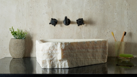 Белая раковина Hector M134 из камня оникса White Honey ИНДИЯ 00742811134 для ванной комнаты_4