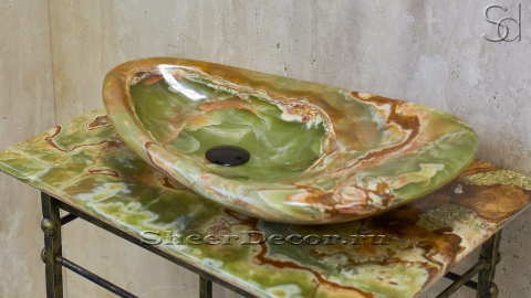Зеленая раковина Hepta из камня оникса Green Onyx ПАКИСТАН 165033111 для ванной комнаты_2