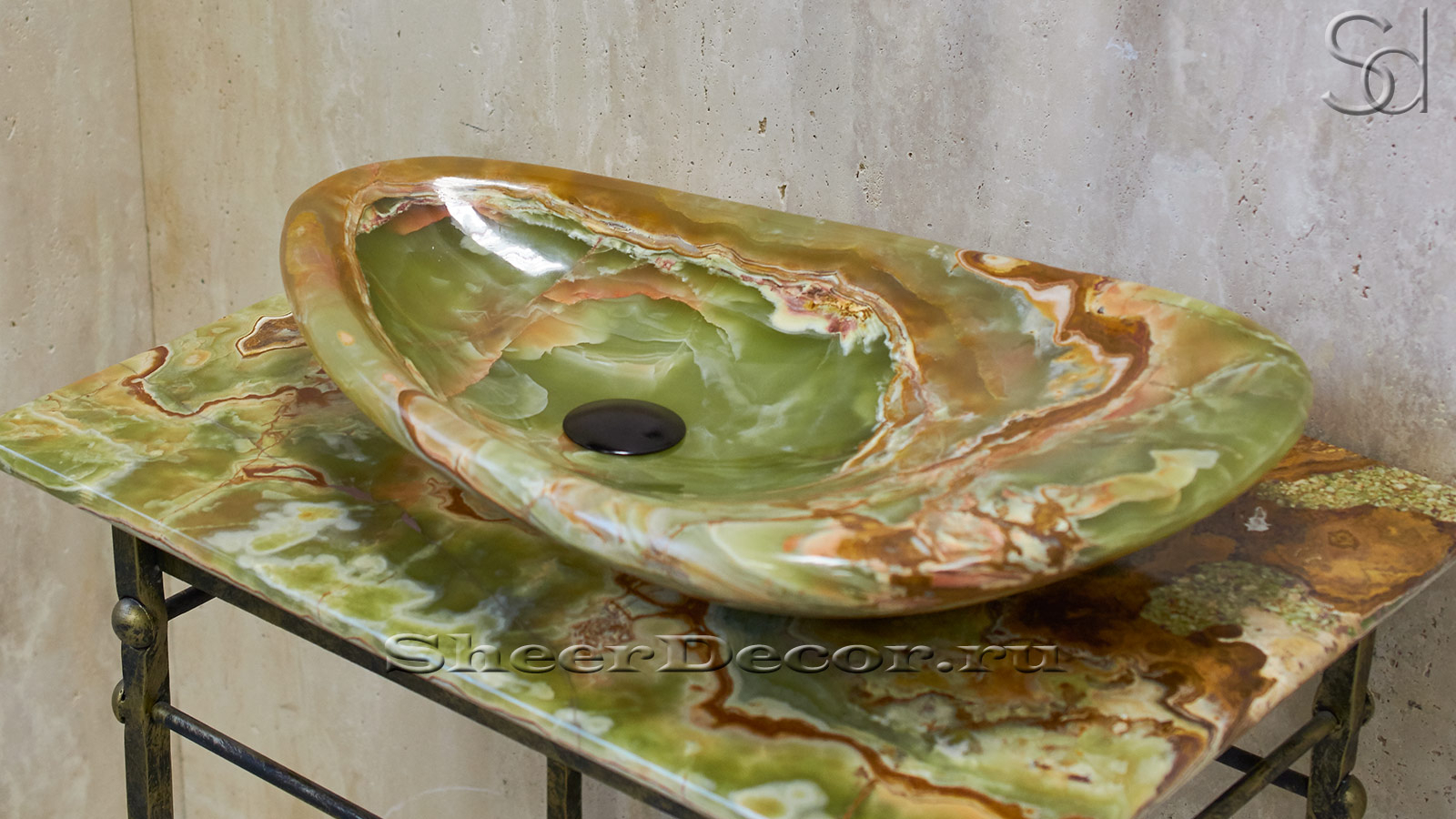Зеленая раковина Hepta из камня оникса Green Onyx ПАКИСТАН 165033111 для ванной комнаты_5