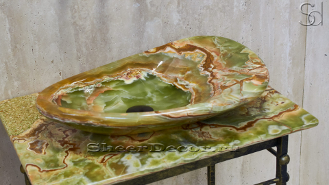 Зеленая раковина Hepta из камня оникса Green Onyx ПАКИСТАН 165033111 для ванной комнаты_5