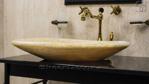 Желтая раковина Hepta из камня оникса Honey Onyx ИНДИЯ 165016111 для ванной комнаты_2