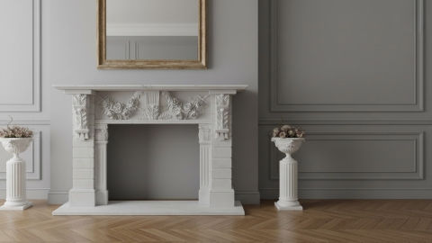 Каменный портал белого цвета для облицовки камина Iboni из мрамора Bianco Extra 356111401_2