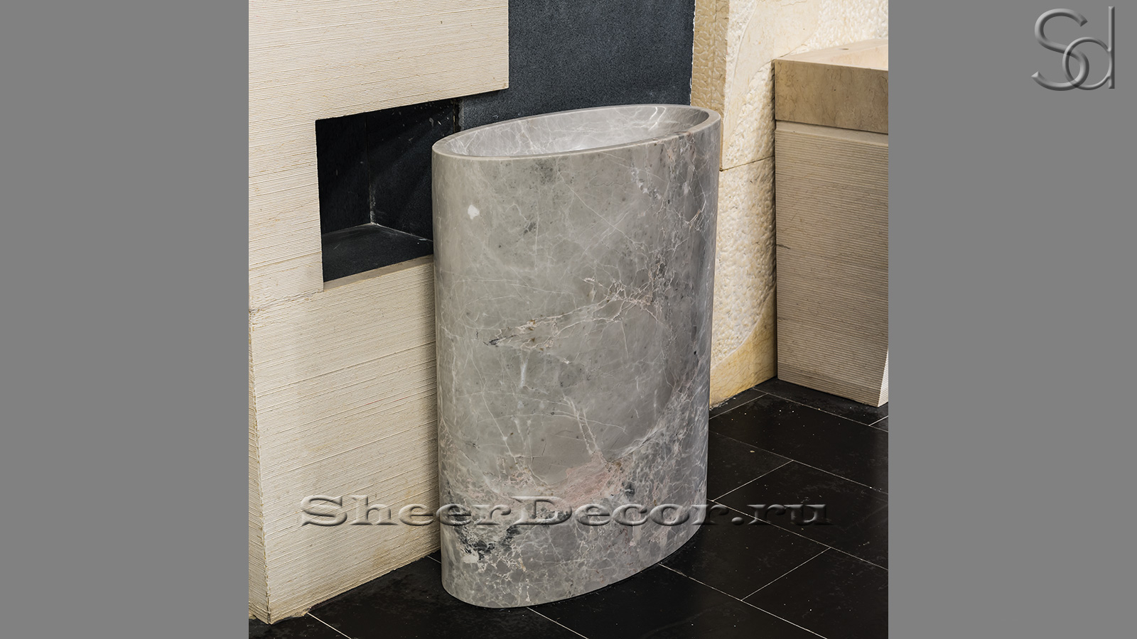 Мраморная раковина на пьедестале Irea из серого камня Emperador Grey ТУРЦИЯ 111076171 для ванной комнаты_8