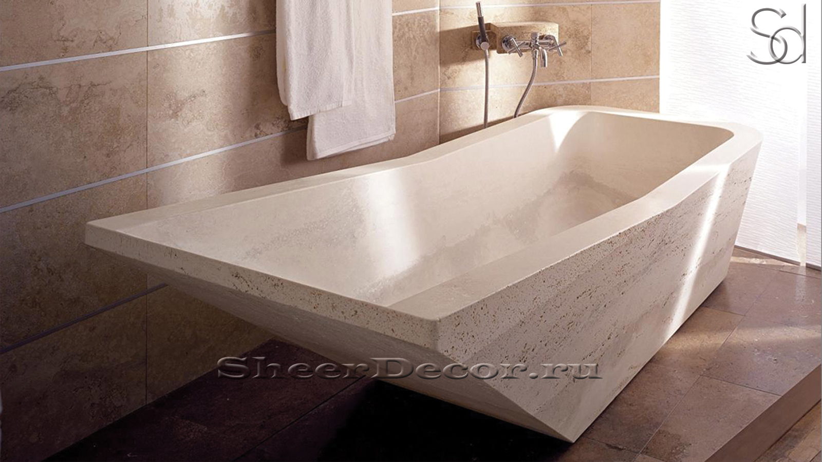 Элитная ванна Ivona M5 бежевого цвета из травертина Classico Romano 018004455_2