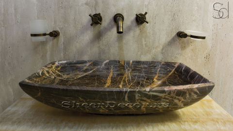 Мраморная раковина Ivona из коричневого камня Emperador Gold ИСПАНИЯ 018089111 для ванной комнаты_1