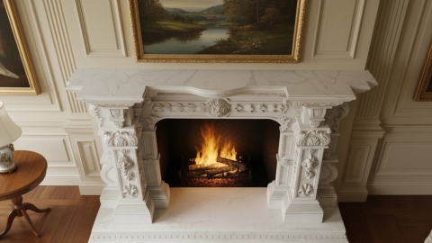 Каменный портал белого цвета для облицовки камина Izis из мрамора Bianco Extra 380111901_4