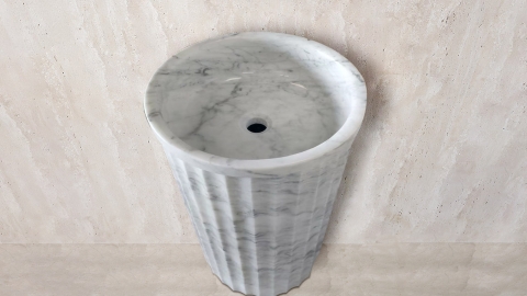 Белая раковина с пьедесталом Jenna M19 из натурального мрамора Bianco Carrara ИТАЛИЯ 1260051719 для  комнаты_2