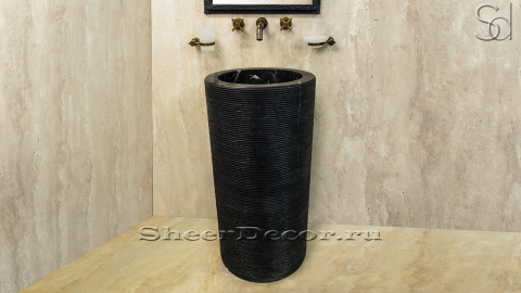 Мраморная раковина на пьедестале Jenna из черного камня Nero Marquina ИСПАНИЯ 126018571 для ванной комнаты_3