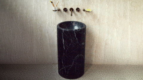 Мраморная раковина с пьедесталом Jenna M14 из черного камня Nero Marquina ИСПАНИЯ 1260180714 для  комнаты_13