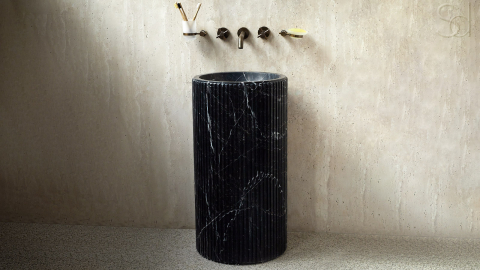 Мраморная раковина с пьедесталом Jenna M14 из черного камня Nero Marquina ИСПАНИЯ 1260180714 для  комнаты_9