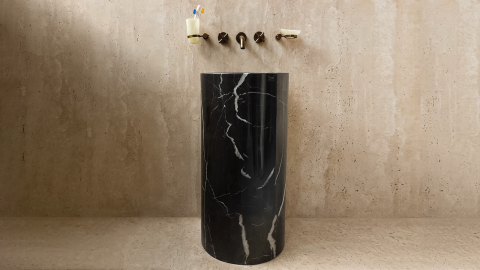 Мраморная раковина на пьедестале Jenna из черного камня Nero Marquina ИСПАНИЯ 126018171 для ванной комнаты_1