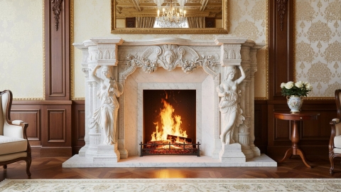 Каменный портал белого цвета для облицовки камина Jeppl из мрамора Bianco Extra 410111901_2