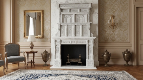 Мраморный портал белого цвета для отделки камина Jerma из натурального камня Bianco Extra 415111401_4