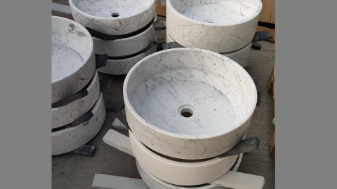 Белая раковина Kale M27 из натурального мрамора Bianco Carrara ИТАЛИЯ 0190051127 для ванной комнаты_1