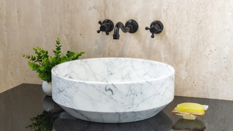Мраморная раковина Kale M27 из белого камня Bianco Carrara ИТАЛИЯ 0190051127 для ванной комнаты_3