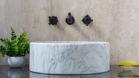Белая раковина Kale M28 из натурального мрамора Bianco Carrara ИТАЛИЯ 0190051128 для ванной комнаты_2