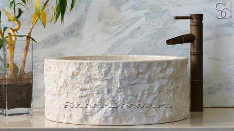 Мраморная раковина Kale из бежевого камня Biscuit Stone ИНДОНЕЗИЯ 019375311 для ванной комнаты_1