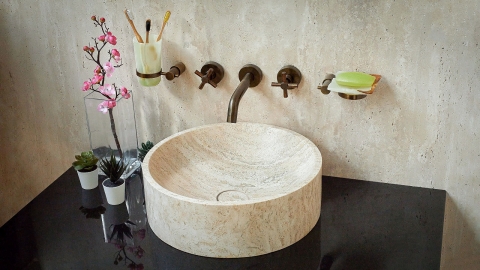 Бежевая раковина Kale M22 из камня травертина Classico Romano ТУРЦИЯ 0190040122 для ванной комнаты_3