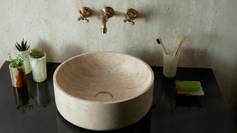 Бежевая раковина Kale M22 из камня травертина Classico Romano ТУРЦИЯ 0190040122 для ванной комнаты_4