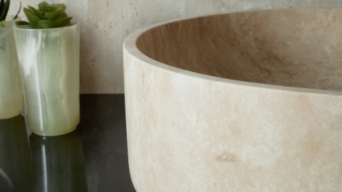 Бежевая раковина Kale M22 из камня травертина Classico Romano ТУРЦИЯ 0190040122 для ванной комнаты_5