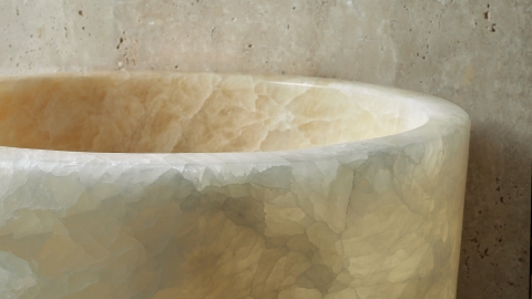 Каменная курна круглой формы Kale Bucket из кремового оникса Creamy Honey ИНДИЯ 0199331219_6