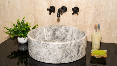 Серая раковина Kale из натурального мрамора Crystalo grey ИТАЛИЯ 019933111 для ванной комнаты_3