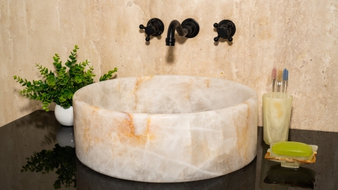 Белая раковина Kale из камня кварцита Crystalo БРАЗИЛИЯ 019933111 для ванной комнаты_1