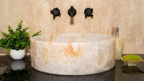 Белая раковина Kale из камня кварцита Crystalo БРАЗИЛИЯ 019933111 для ванной комнаты_2