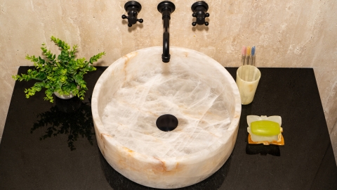 Белая раковина Kale из камня кварцита Crystalo БРАЗИЛИЯ 019933111 для ванной комнаты_4