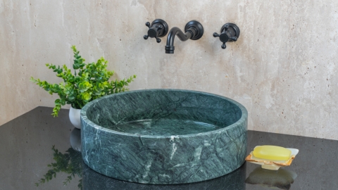 Мраморная раковина круглой формы Kale из зеленого камня Dark Green_4
