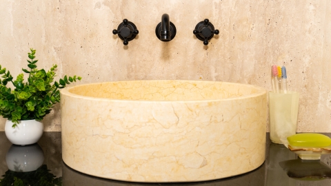 Мраморная раковина круглой формы Kale из бежевого камня Galala Beige_6