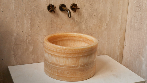 Каменная курна круглой формы Kale Bucket из коричневого мрамора Honey ИНДОНЕЗИЯ 0193901219_2