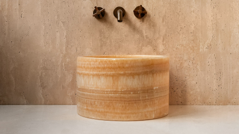 Каменная курна круглой формы Kale Bucket из коричневого мрамора Honey ИНДОНЕЗИЯ 0193901219_3