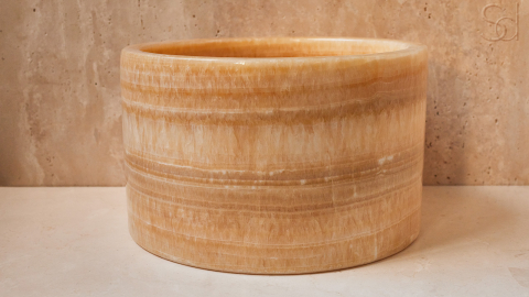 Каменная курна круглой формы Kale Bucket из коричневого мрамора Honey ИНДОНЕЗИЯ 0193901219_6