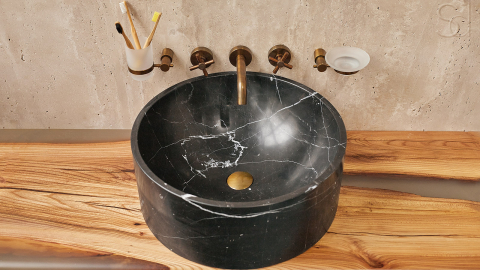 Мраморная раковина Kale M2 из черного камня Nero Marquina ИСПАНИЯ 019018112 для ванной комнаты_7