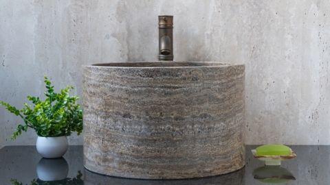 Каменная курна круглой формы Kale Bucket из серого травертина Silver travertine ТУРЦИЯ 0193990219_2