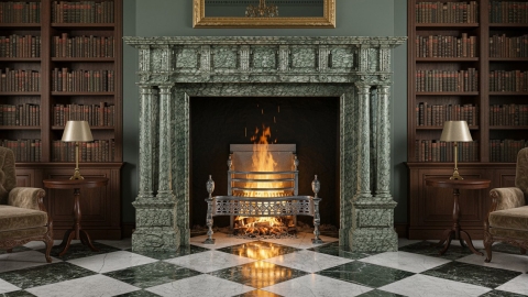 Каменный портал зеленого цвета для облицовки камина Karen M2 из мрамора Cipollino Dorato 159142402_7