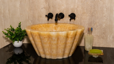 Каменная курна нестандартной формы Karla из желтого оникса Honey Onyx ИНДИЯ 438016121_4