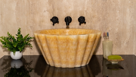 Каменная курна нестандартной формы Karla из желтого оникса Honey Onyx ИНДИЯ 438016121_5