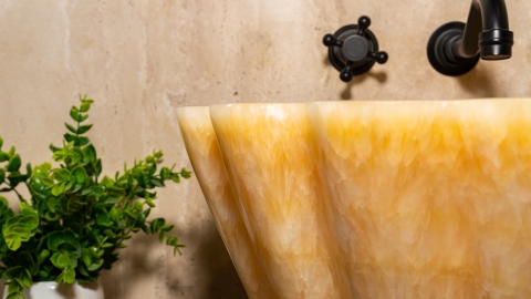 Каменная курна нестандартной формы Karla из желтого оникса Honey Onyx ИНДИЯ 438016121_6